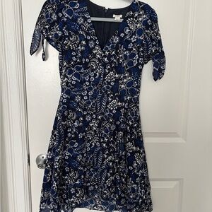 J. Crew Navy and White Patterned Dress